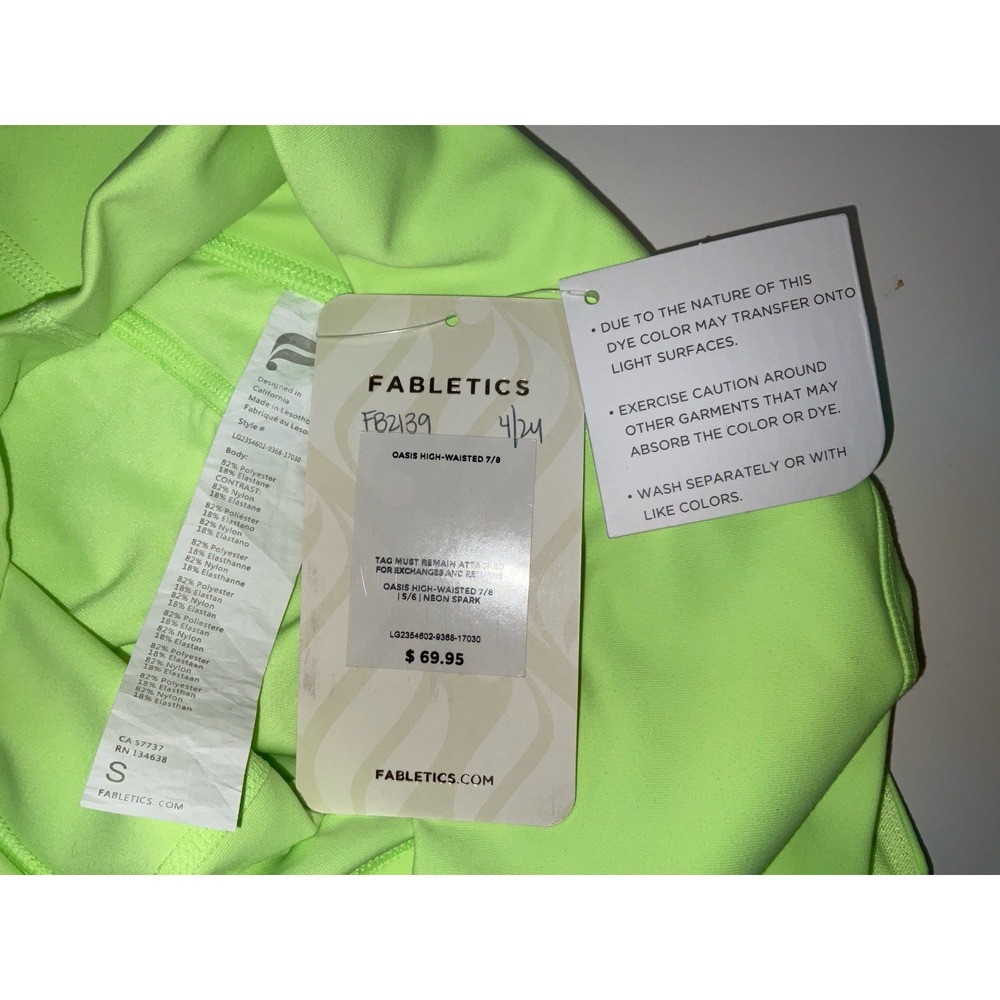 NWT Women's Fabletics Pure Luxe Oasis High Waisted Leggings - Neon Spark - Small - Picture 7 of 7
